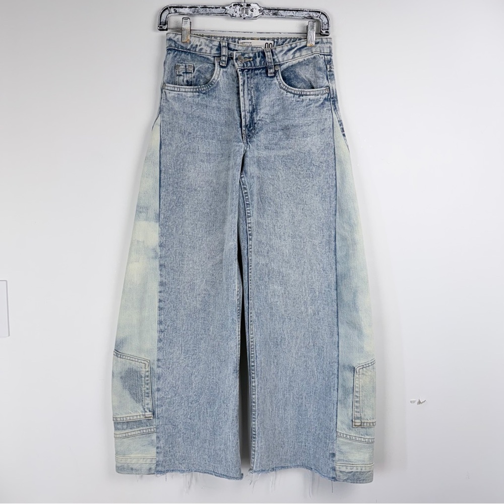 refuge Two-Tone Light Blue Wide Leg Jeans